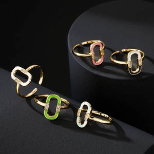 18K gold plated adjustable ring set with colorful enamel and zircon accents