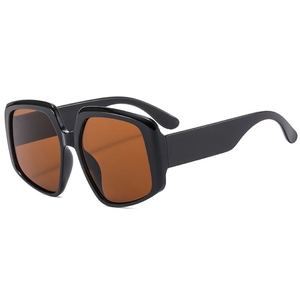 Oversized geometric black frame sunglasses with trendy brown tinted lenses for women