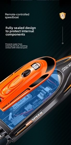 Detail view of the waterproof internal structure and 7.4V 700mAh battery for speedboat