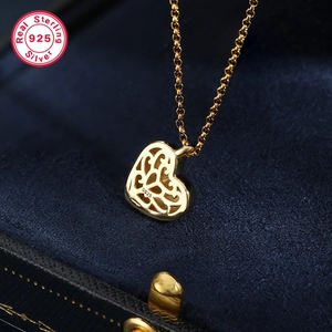 Exquisite gold-plated S925 sterling silver heart-shaped pendant necklace in blue gift box