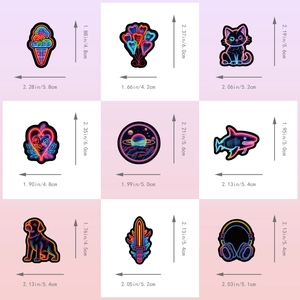 Neon style decorative stickers set featuring ice cream, heart and cat motifs with sizes