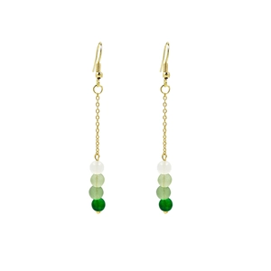 Elegant Chinese style long tassel earrings with green gradient beads and gold chain