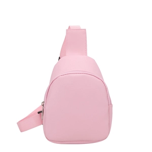 Minimalist pink PU leather crossbody chest bag for girls with adjustable strap and zipper