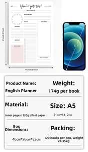 A5 daily planner detail showing 120g paper quality and functional layout modules