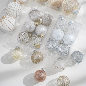 8cm Christmas ball ornaments set in white and gold glitter for holiday tree decoration
