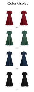 Color display showing red, green, blue, and black V-neck short sleeve A-line maxi dresses