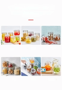 Detailed grid showing airtight glass jars with metal buckles for food storage