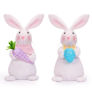 Easter plush bunny set holding a carrot and colorful egg for festive desktop decoration