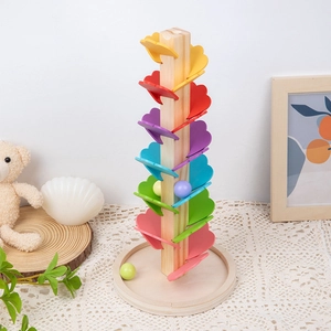 Wooden Music Tree Ball Track Toy Rainbow Petal Tower DIY Assembly Educational Sensory Game For Kids Birthday Gift