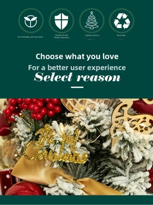 Detail of 0.6m mini Christmas tree with berries, golden Merry Christmas sign and reindeer