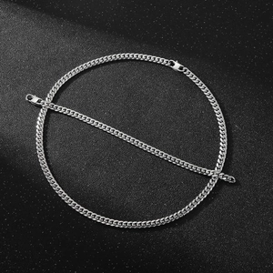 Polished silver cuban link necklace and bracelet set in stainless steel for men