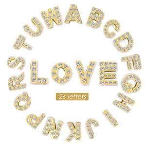 Set of 26 gold-plated micro-pave alphabet letter charms with white zircon for DIY jewelry