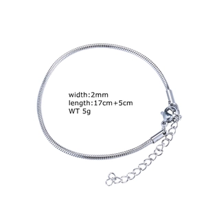 Bracelet chaîne serpent 2mm en acier inoxydable avec fermoir et rallonge de 5cm