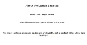 Size chart showing width 22cm and height 30.5cm for padded diamond quilted laptop sleeve