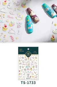 Stickers nail art 3D relief avec motifs de conte de fées, cygne et lapin style TS-1733