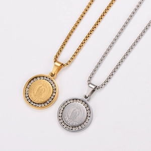 18k gold and silver plated Virgin Mary pendant necklaces with sparkling crystal halo