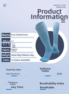 Detail of blue football socks showing the thick towel bottom and breathable cotton texture