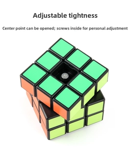 Detail view of the internal adjustable tension screw mechanism of a 3x3 speed cube