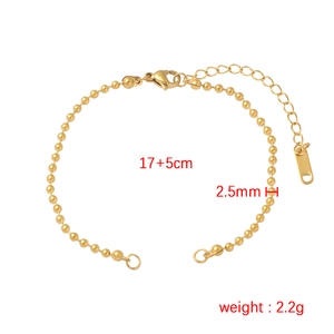 Golden stainless steel 2.5mm bead chain bracelet with 17+5cm extender on white background