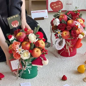 Christmas Round Gift Box Cylindrical Flower Hug Bucket Special Paper Gold Stamping Festive Packaging Decoration