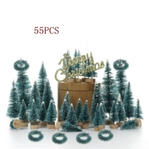 Detailed 55pcs mini Christmas tree set with bottle brush trees and merry christmas sign