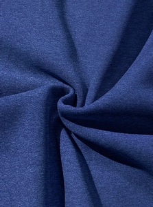 Detailed view of the dark blue knit fabric showing fine texture and elasticity