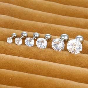 Stainless Steel Round Clear Rhinestone Stud Earrings Four Prong Set Screw Back Helix Ear Piercing For Women Men Minimalist Jewelry