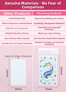 Size comparison detail for unicorn tattoo stickers showing 75x120mm and 60x105mm dimensions