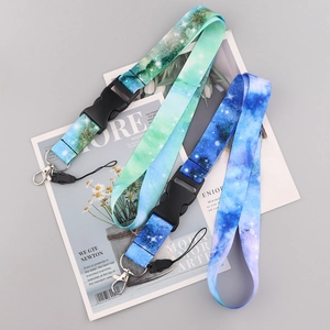 Starry sky polyester lanyards with metal hooks and buckles for phones and IDs