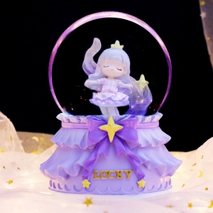 Purple crystal ball music box with ballerina and Lucky lettering base for home decor