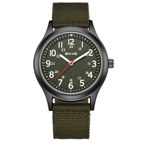 Men Quartz Watch Nylon Strap Stainless Steel Case Luminous Hands Tactical Military Sporty Style Round Dial