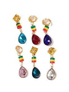 Detail of 6 pairs of colorful crystal teardrop pendants for African hair braid jewelry