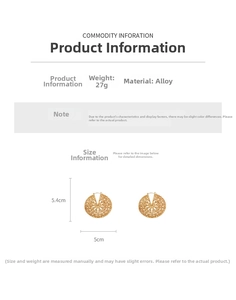 Vue détaillée montrant les dimensions et le poids des boucles d'oreilles évidées