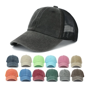 Washed Cotton Trucker Hat Vintage Mesh Baseball Cap Breathable Sun Protection Adjustable Casual Outdoor Men Women