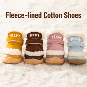 Dog Shoes Winter Warm Fleece Lined Suede Boots Anti-Slip Rubber Sole Adjustable Strap For Small Dogs Outdoor Protective
