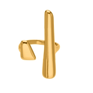 Minimalist gold geometric open ring with dual vertical cylinder design in polished finish