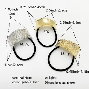 Elastic punk hairbands in gold and silver finish with detailed size and weight specs