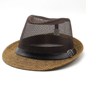 Chapeau Panama respirant avec calotte en maille marron et ruban en cuir pour le soleil