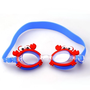 Cartoon crab kids swimming goggles with red and blue frame and fog-resistant lenses