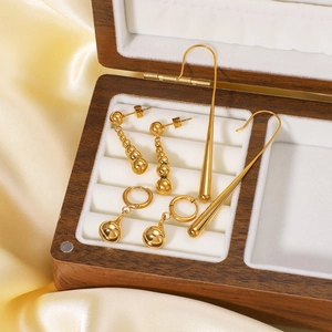 Vintage 18K Gold Plated Stainless Steel Water Drop Dangle Earrings For Women Chic Geometric Minimalist Beaded Jewelry