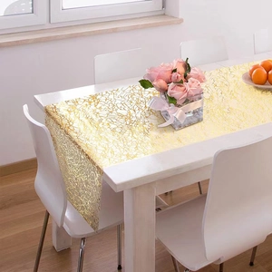 Golden abstract textured rectangular polyester table runner for home wedding decor