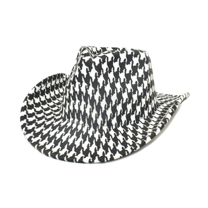 Classic western houndstooth fedora hat with wide brim and stylish wool felt texture