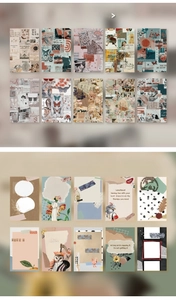 Detail of vintage scrapbooking paper cards showing abstract patterns and handwritten notes