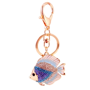 Colorful tropical fish keychain with vibrant rhinestones and enamel on gold plating