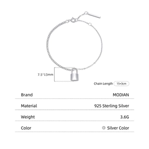 925 Sterling Silver lock pendant bracelet with tennis chain design, length 15+3cm