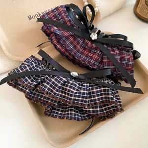 British style checkered bow hair claws with vintage fabric and elegant metal buckle