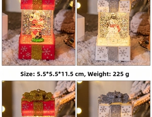 Detailed views of Santa and Snowman lantern decor with dimensions 5.5x5.5x11.5cm