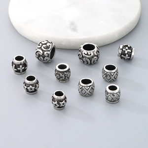 Detailed view of vintage patterned stainless steel spacer beads for bracelet making