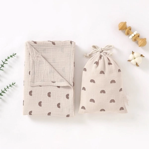 Baby Swaddle Blanket Cotton Muslin Gauze Breathable Soft Newborn Wrap Stroller Cover Nap Rug Floral Rainbow Printed Matching Bag