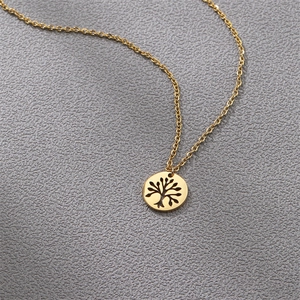 Golden stainless steel Tree of Life pendant necklace for men with round openwork design